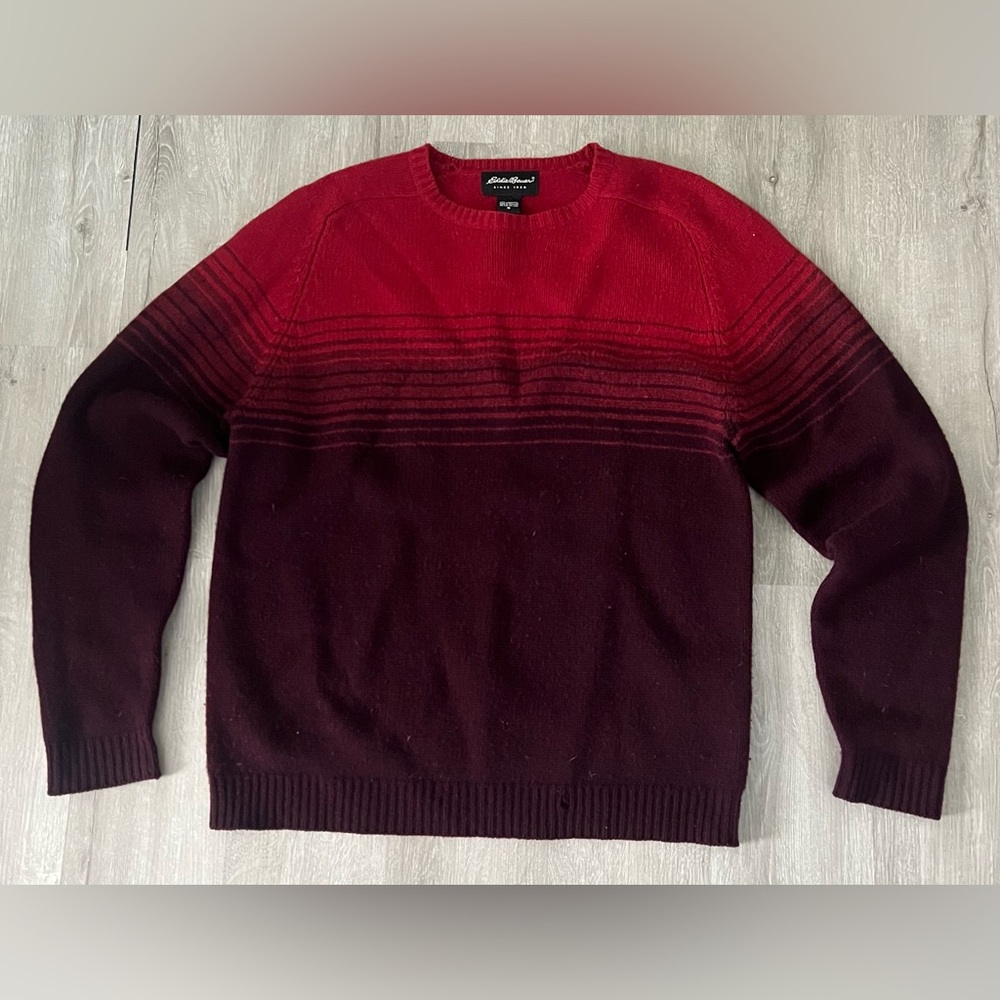 Vintage Eddie Bauer 100% wool  Red to Burgundy Ombre Crewneck Sweater